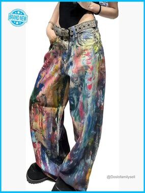 Y2K Vintage Graffiti Streetwear Baggy Jeans Hand-Painted Artistic Design